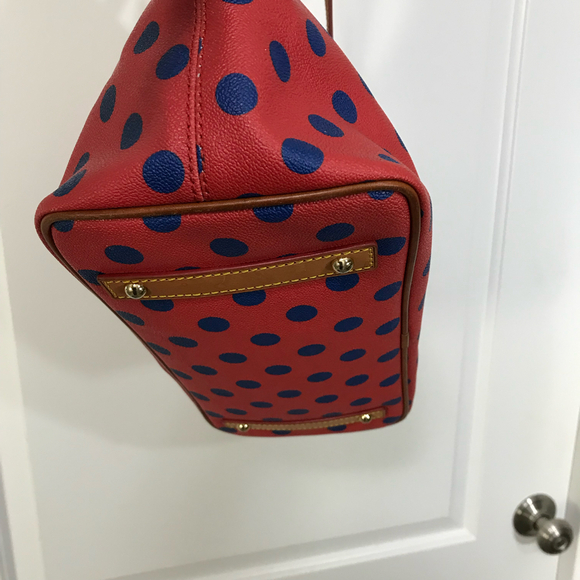Dooney and Bourke Red with Blue Polka Large Shopper Dot Tote & Dustbag EUC - Picture 3 of 12